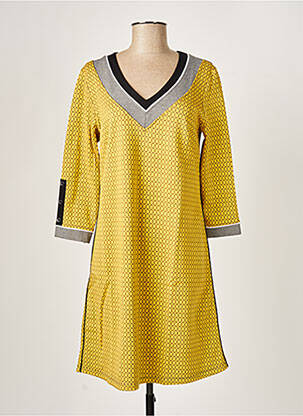 Robe mi-longue manches 3/4 manches 3/4 jaune MALOKA femme