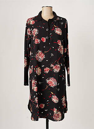 Robe mi-longue imprimé fleurs manches longues noir G!OZE femme