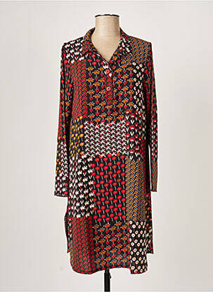 Robe mi-longue coupe fluide manches longues rouge G!OZE femme