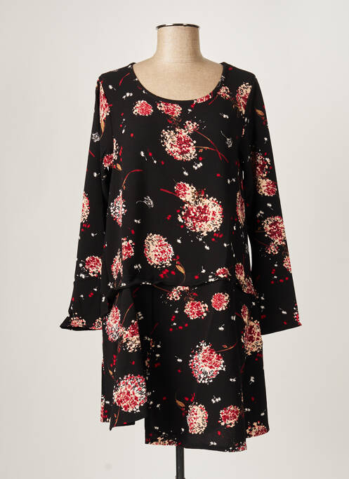 Robe mi-longue imprimé fleurs manches longues noir G!OZE femme