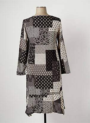 Robe mi-longue imprimé fantaisie manches longues gris G!OZE femme