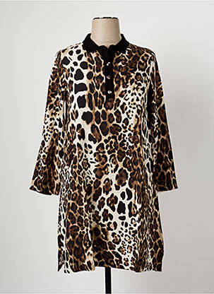 Robe mi-longue manches longues manches longues marron G!OZE femme