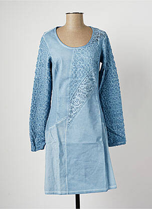Robe mi-longue manches longues manches longues bleu MALOKA femme