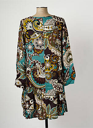 Robe mi-longue imprimé fantaisie manches longues marron G!OZE femme