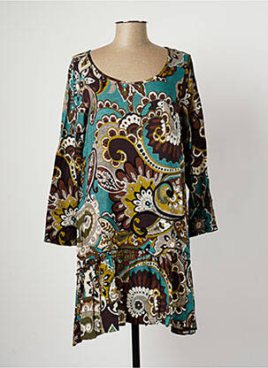 Robe mi-longue imprimé fantaisie manches longues bleu G!OZE femme