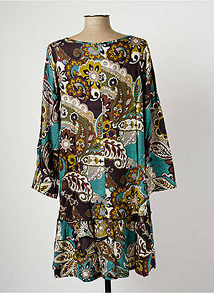 Robe mi-longue imprimé fantaisie manches longues bleu G!OZE femme