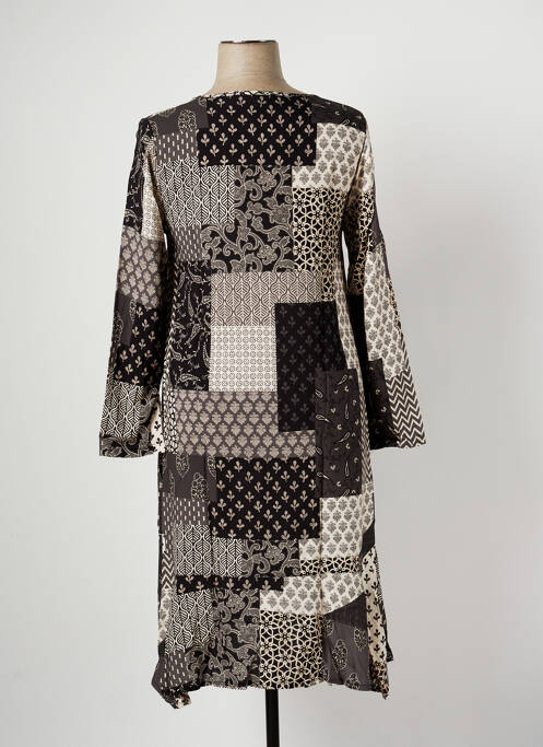 Robe mi-longue coupe évasée manches longues gris G!OZE femme