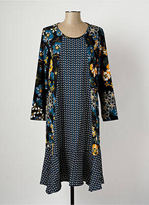 Robe mi-longue imprimé fleurs manches longues bleu G!OZE femme