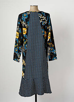 Robe mi-longue imprimé fleurs manches longues bleu G!OZE femme