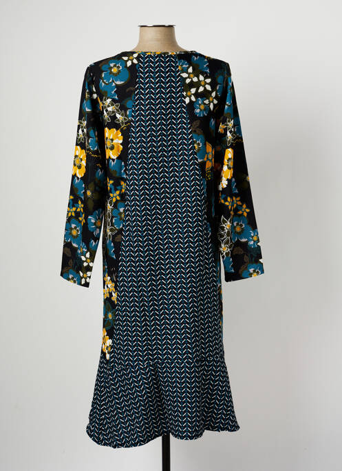 Robe mi-longue imprimé fleurs manches longues bleu G!OZE femme
