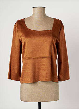 Blouse col rond manches 3/4 marron PAUL BRIAL femme