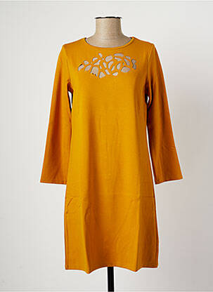 Robe mi-longue coupe évasée manches longues jaune MALOKA femme