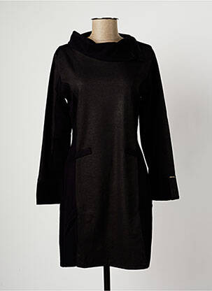Robe mi-longue manches longues manches longues noir MALOKA femme