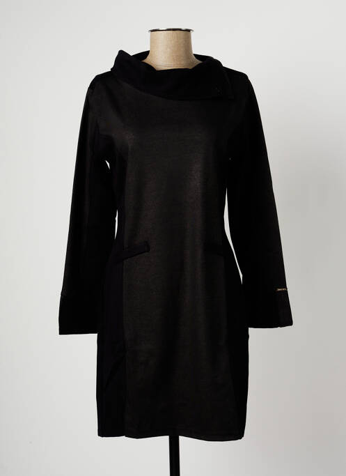 Robe mi-longue manches longues manches longues noir MALOKA femme