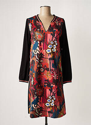 Robe mi-longue imprimé fleurs manches longues noir MALOKA femme