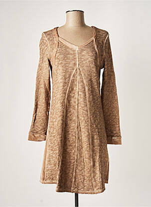 Robe mi-longue manches longues manches longues marron MALOKA femme