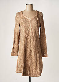 Robe mi-longue manches longues manches longues marron MALOKA femme