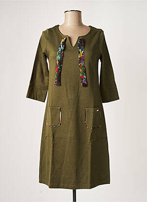 Robe mi-longue manches 3/4 manches 3/4 vert MALOKA femme