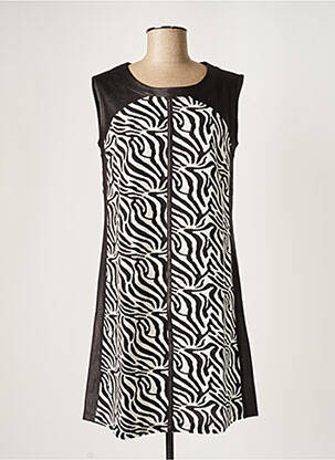 Robe mi-longue imprimé fantaisie sans manche noir MALOKA femme