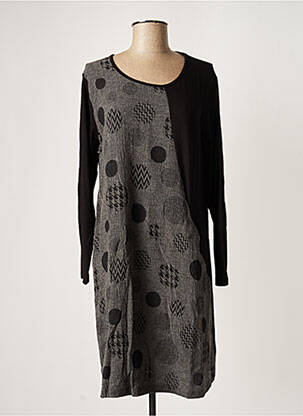 Robe mi-longue imprimé fantaisie manches longues gris G!OZE femme