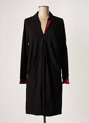 Robe mi-longue manches longues manches longues noir MALOKA femme
