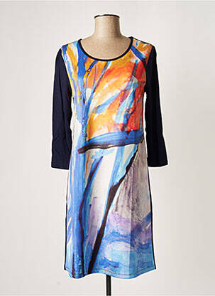 Robe mi-longue manches 3/4 manches 3/4 bleu MALOKA femme