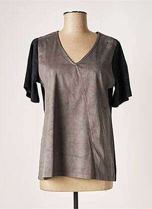 Top stretch manches courtes gris MALOKA femme