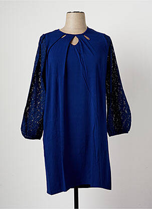 Robe mi-longue manches longues manches longues bleu MALOKA femme