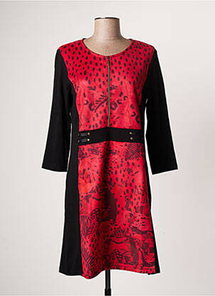 Robe mi-longue imprimé fantaisie manches longues rouge KALISSON femme