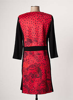 Robe mi-longue imprimé fantaisie manches longues rouge KALISSON femme