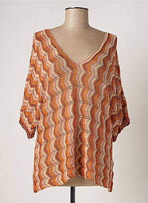 Pull col v manches 3/4 orange PINKA femme
