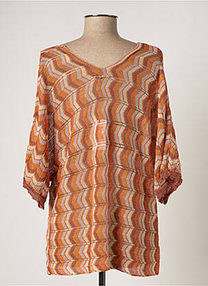 Pull col v manches 3/4 orange PINKA femme