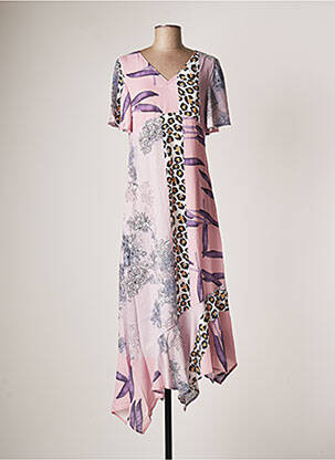 Robe mi-longue tissage crêpe manches courtes rose SOVOGUE femme