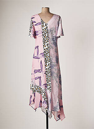 Robe mi-longue tissage crêpe manches courtes rose SOVOGUE femme