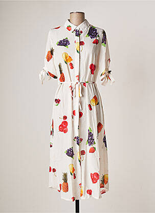 Robe mi-longue coupe fluide manches courtes blanc SOVOGUE femme