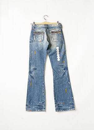 Jean coupe flare effet usé délavé taille basse bleu RWS femme
