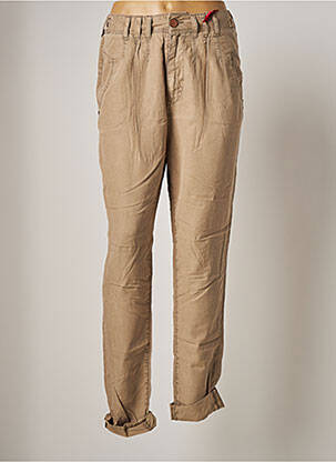Pantalon droit fermeture zippée sous rabat boutonné taille normale beige FIVE PM femme