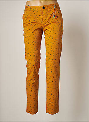 Pantalon chino fermeture zippée sous rabat boutonné taille normale jaune LEON & HARPER femme