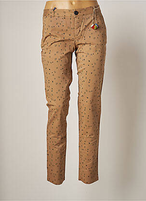 Pantalon chino fermeture zippée sous rabat boutonné taille normale beige LEON & HARPER femme