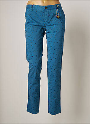 Pantalon chino fermeture zippée sous rabat boutonné taille normale bleu LEON & HARPER femme