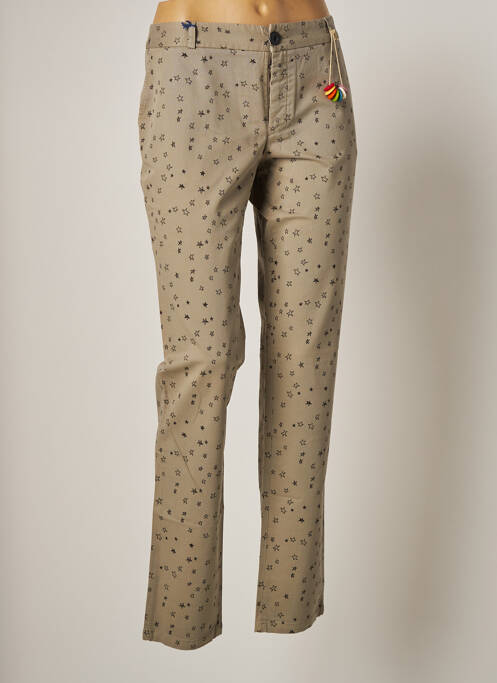 Pantalon chino fermeture zippée sous rabat boutonné taille normale gris LEON & HARPER femme