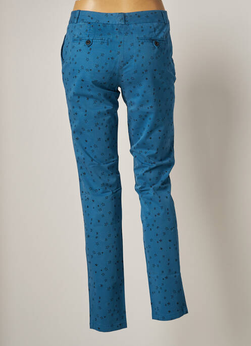 Pantalon chino fermeture zippée sous rabat boutonné taille normale bleu LEON & HARPER femme