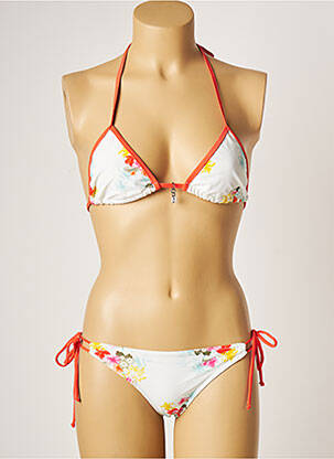 Maillot de bain 2 pièces stretch haut triangles blanc LITTLE MARCEL femme
