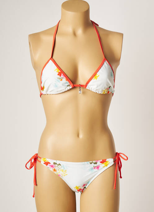 Maillot de bain 2 pièces stretch haut triangles blanc LITTLE MARCEL femme