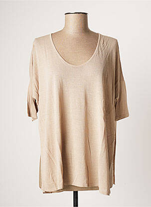 Pull tissage chiné manches 3/4 beige POLES femme