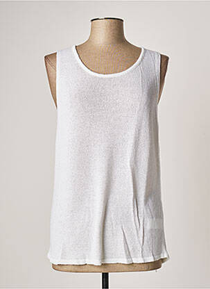 Pull coupe cintrée sans manche blanc POLES femme