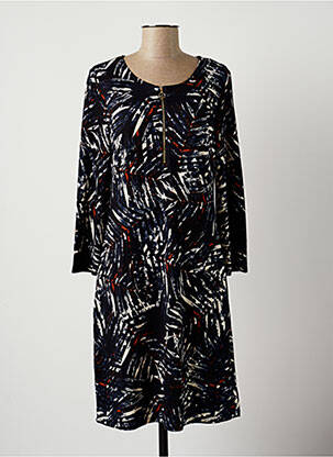 Robe mi-longue imprimé fantaisie manches longues noir K-DESIGN femme