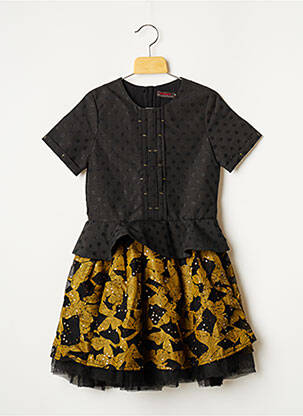 Robe mi-longue fermeture zippée au dos manches courtes noir CATIMINI fille