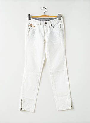 Pantalon 7/8 fermeture zippée sous rabat boutonné taille basse blanc ICHI femme