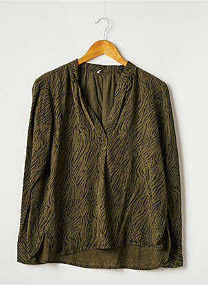 Blouse tissage popeline manches longues vert FIVE femme